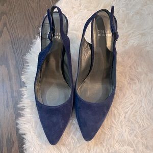 Stuart Weitzman blue suede kitten heel
